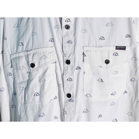 EDDIE BAUER Men's Short Sleeve Metal Button Down Tent Shirt White Large Slim - Picture 3 of 7